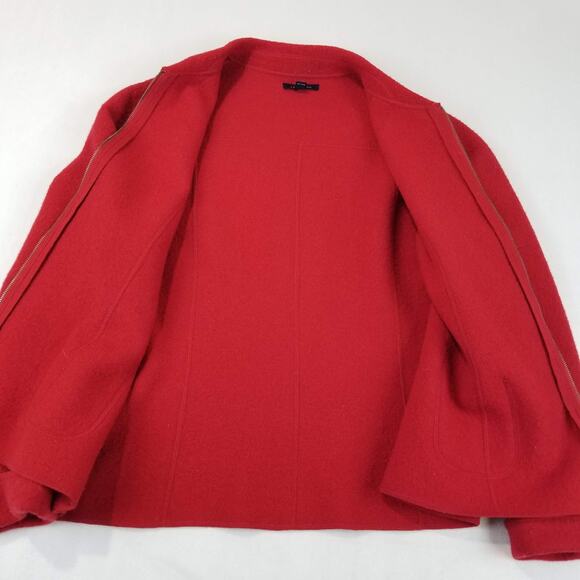 Lands' End Jacket Womens 18 Red Boiled Wool Collared Zip Front Patch Pockets - Picture 3 of 9